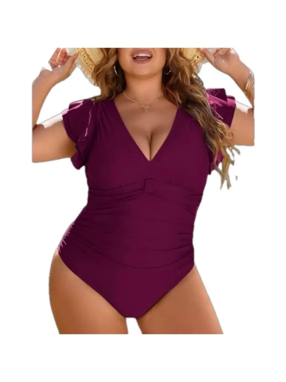 Blooming Jelly Burgundy Ruched Slimming One Piece Swimsuit - XXL